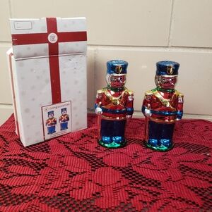 Vintage Metallic Colorful Nutcracker Soldier Figurines Taper Candle Holders Set